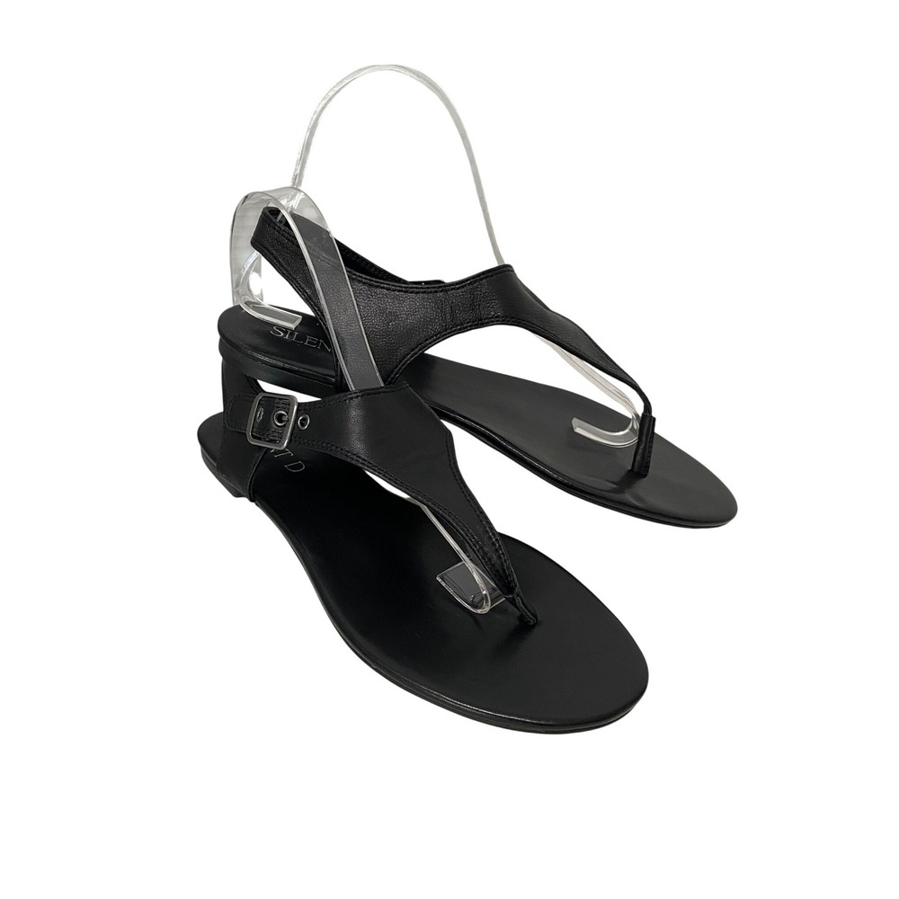Silent D Thong Sandals Womens 40 Black Leather Slingback Buckle Flat Minimalist